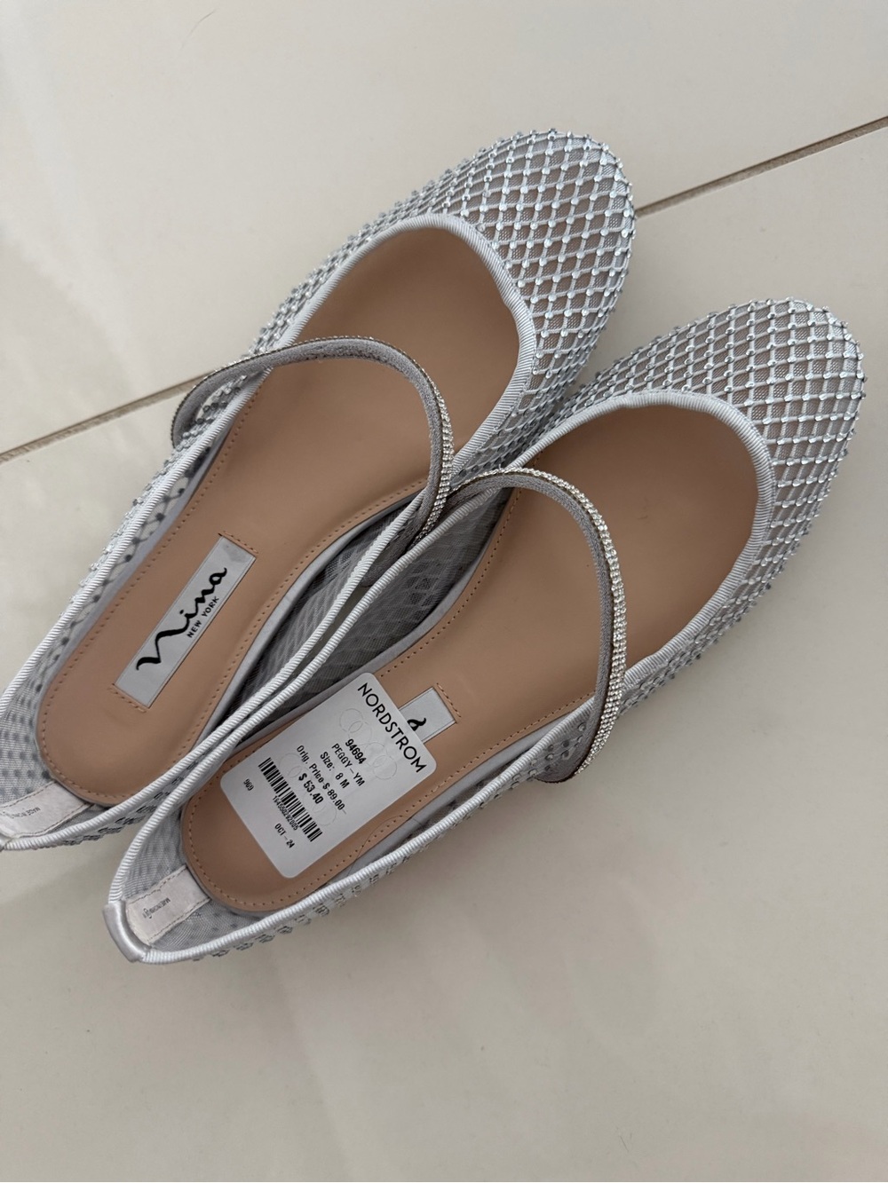 Nina Silver Mesh Mary Jane Flats
